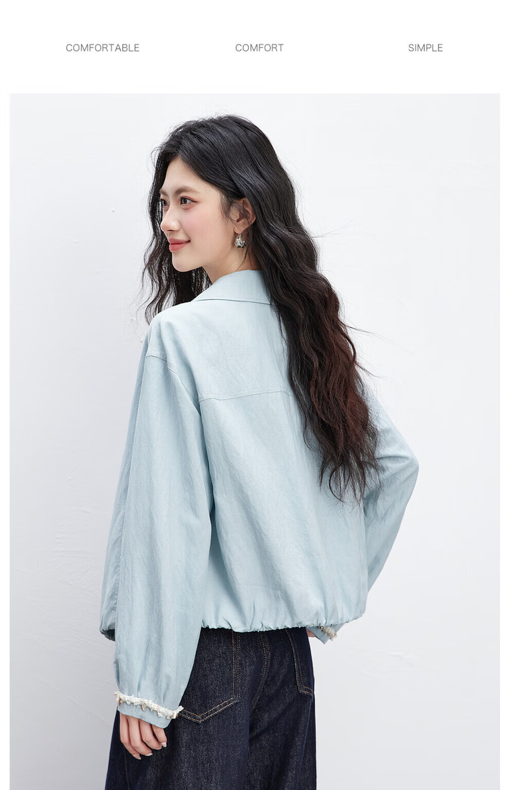 Vimly Baen Style Short Jacket for Women, Spring And Autumn New Arrival, Lyocell Fabric, Petite Versatile Lapel Coat, Water Blue, Size S 9